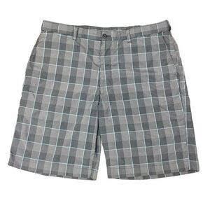 Men’s PGA Tour Blue Grey Plaid Golf Shorts Flat Front Golfing Outdoor Size 36